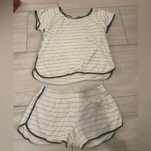 LAKE Striped Green and White Sleepwear Set XS